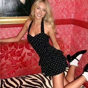 Black Polka Dot Halter Dress